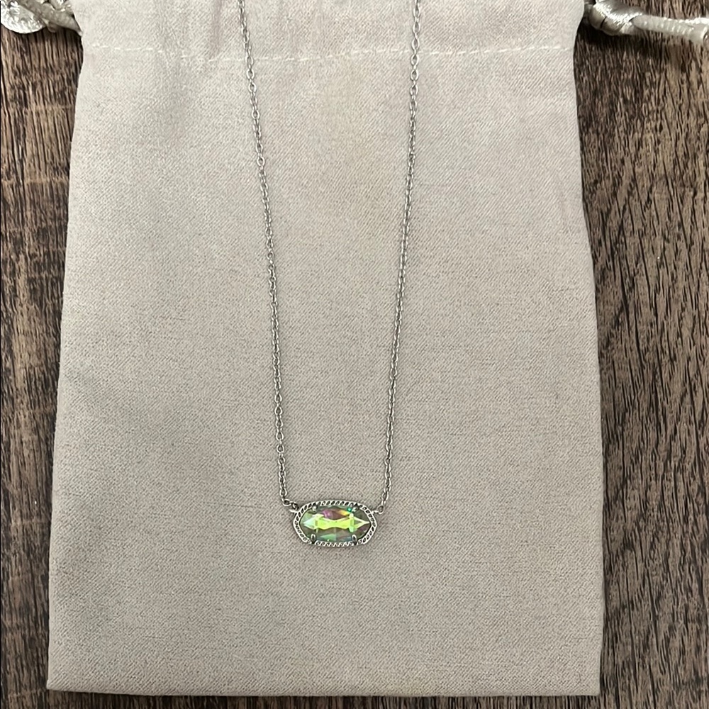 Kendra Scott Silver and Green Necklace with Dainty Pendant